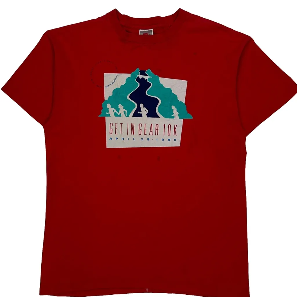 Get In Gear 10K April 28, 1990 Nike Graphic T-Shirt - Large Red Cotton - Image 4