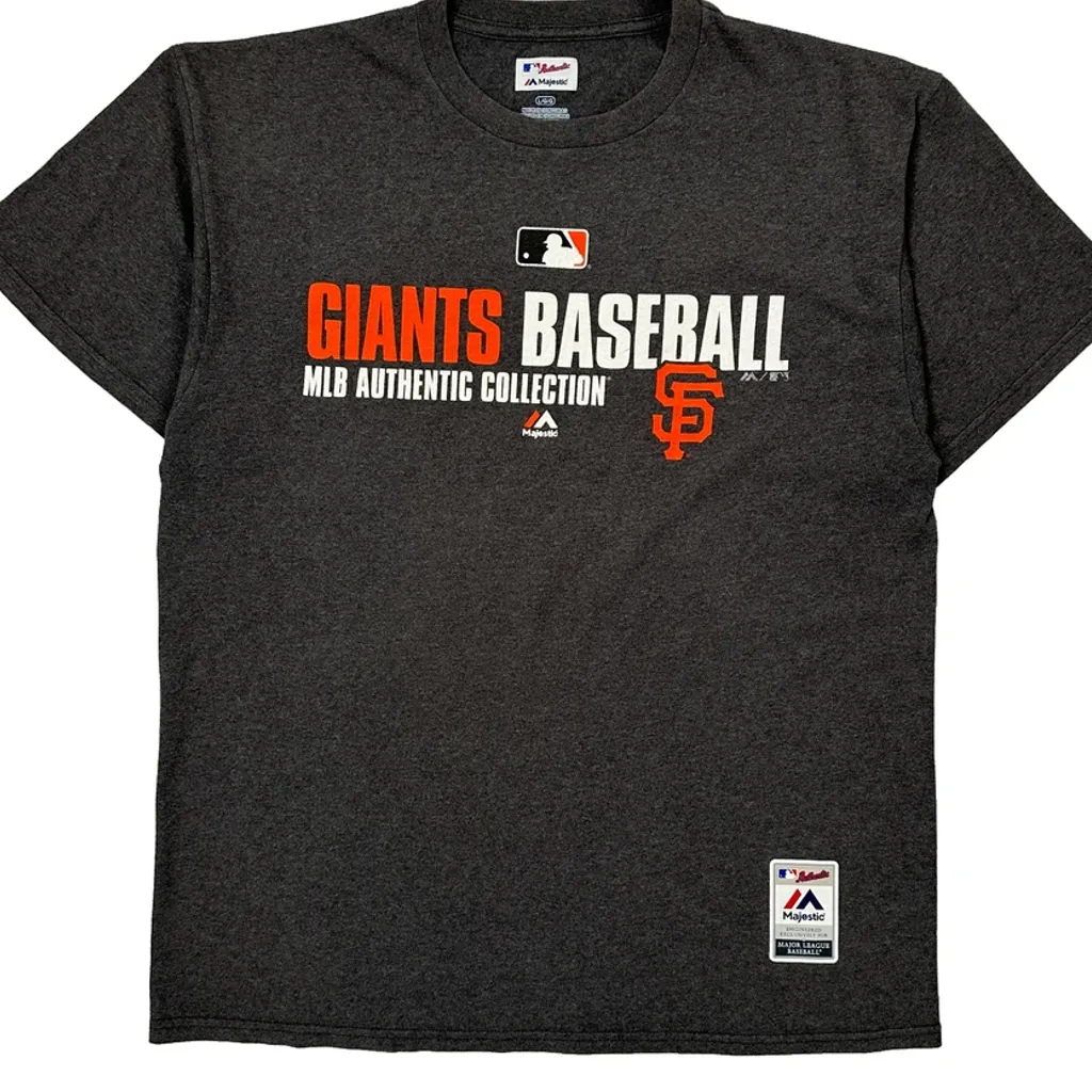 Giants Baseball Majestic Mlb T-Shirt - Large Grey Cotton - Image 5