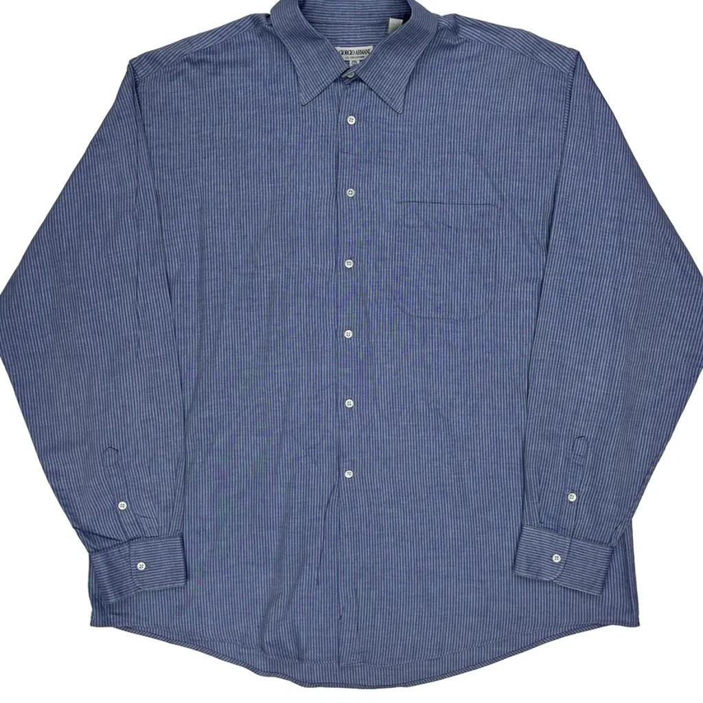 Giorgio Armani Striped Shirt - XL Blue Cotton - Image 4