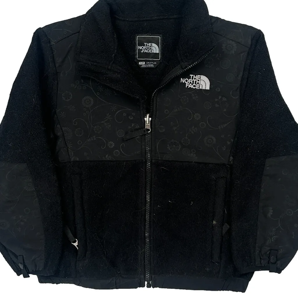 Girls The North Face Floral Fleece Jacket - Small Black Polyester - Image 4