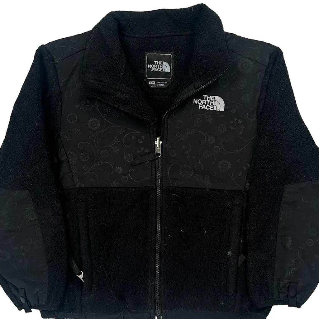 Girls The North Face Floral Fleece Jacket - Small Black Polyester - Image 5