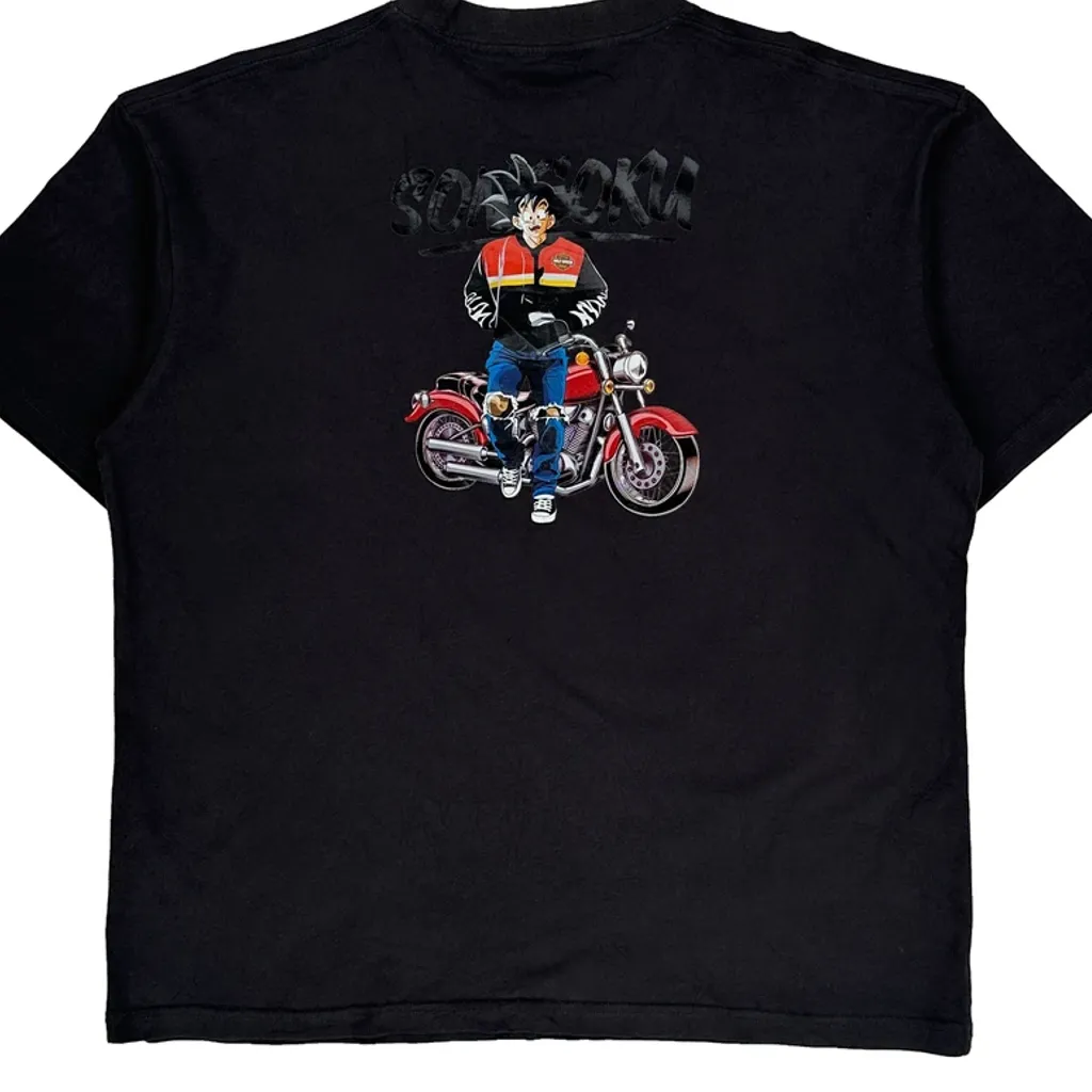 Goku Harley Davidson Cartoon T-Shirt - Large Black Cotton - Image 7