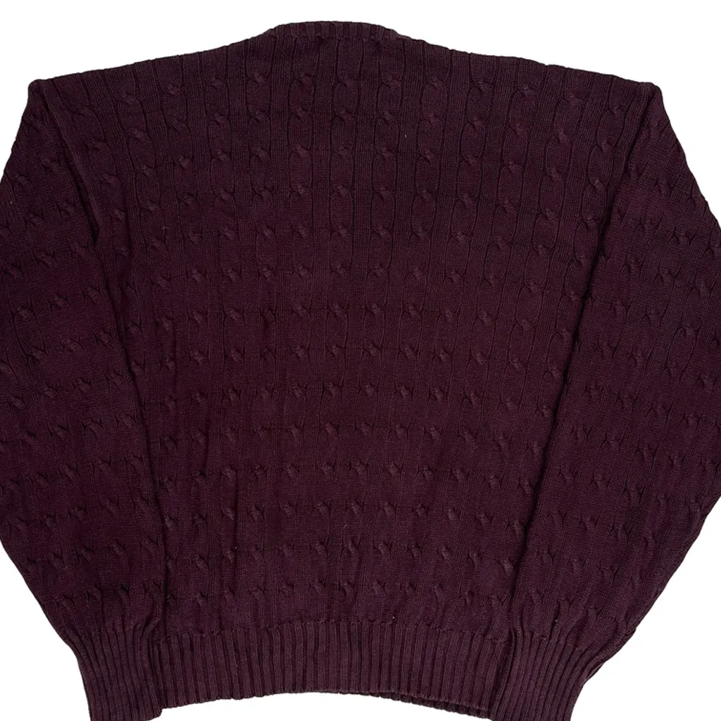 Golf Crest Polo By Ralph Lauren Chunky Cable Knit Jumper - 2XL Burgundy Cotton - Image 6