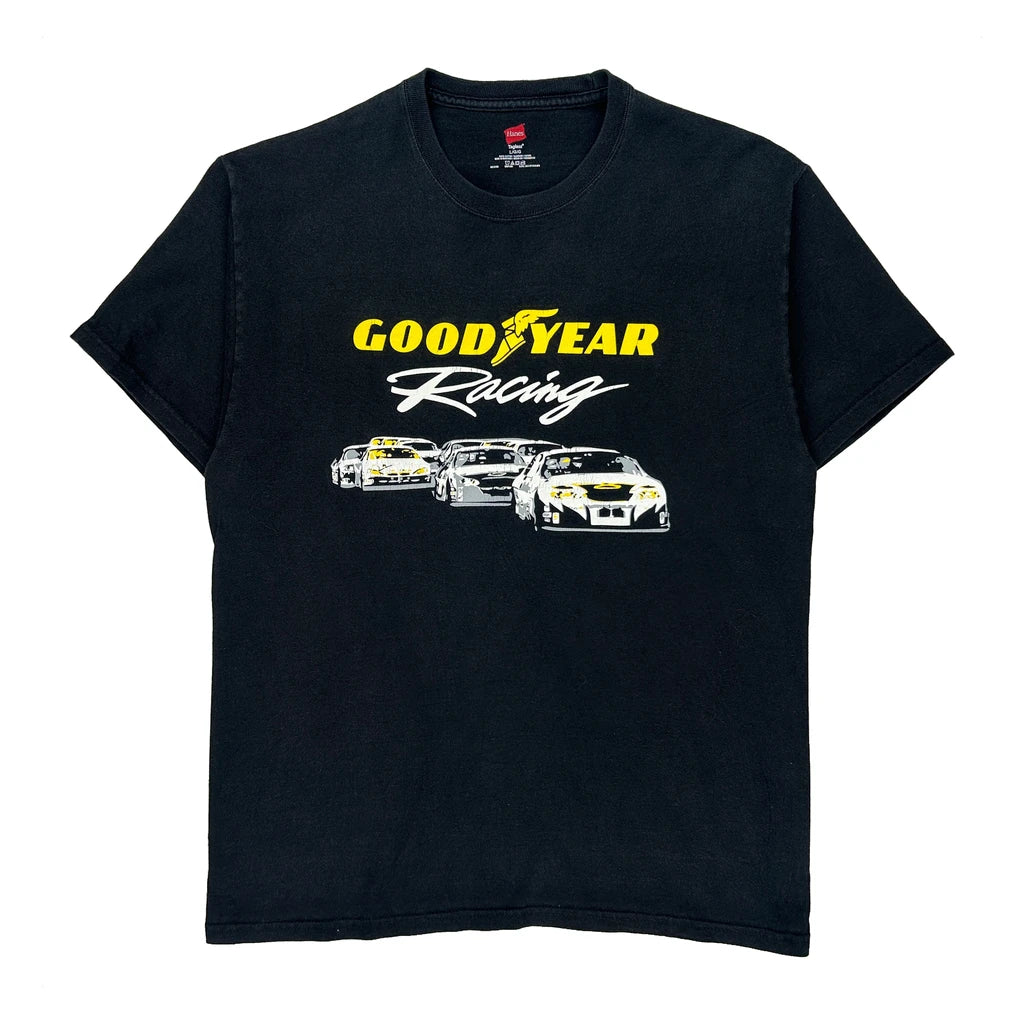 Goodyear Racing Hanes Nascar T-Shirt - Large Black Cotton