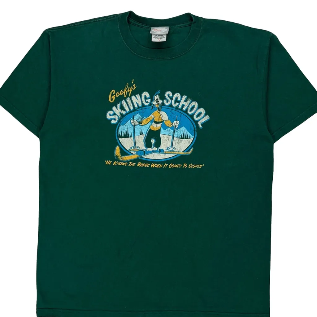 Goofy'S Skiing School Disney Cartoon T-Shirt - Large Green Cotton - Image 4