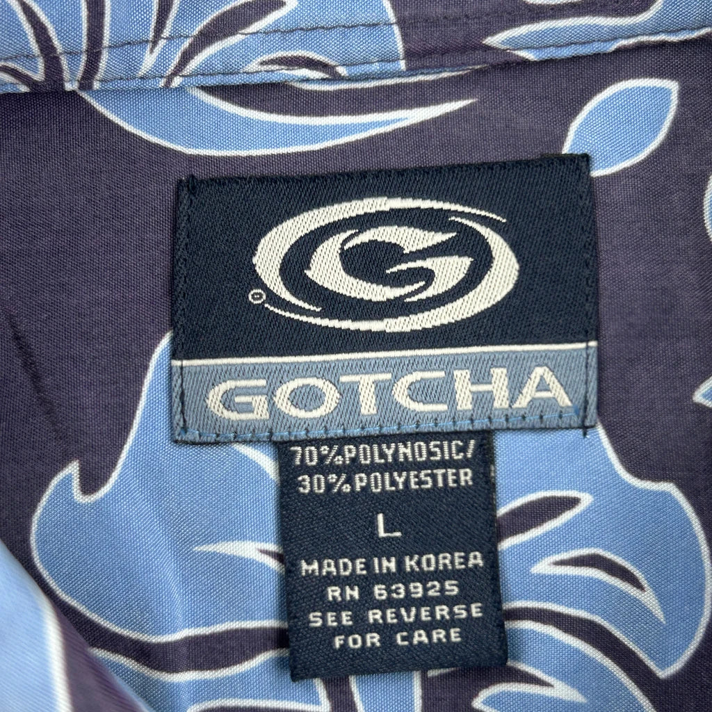 Gotcha Floral Hawaiian Shirt - Large Blue Polyester Blend - Image 3