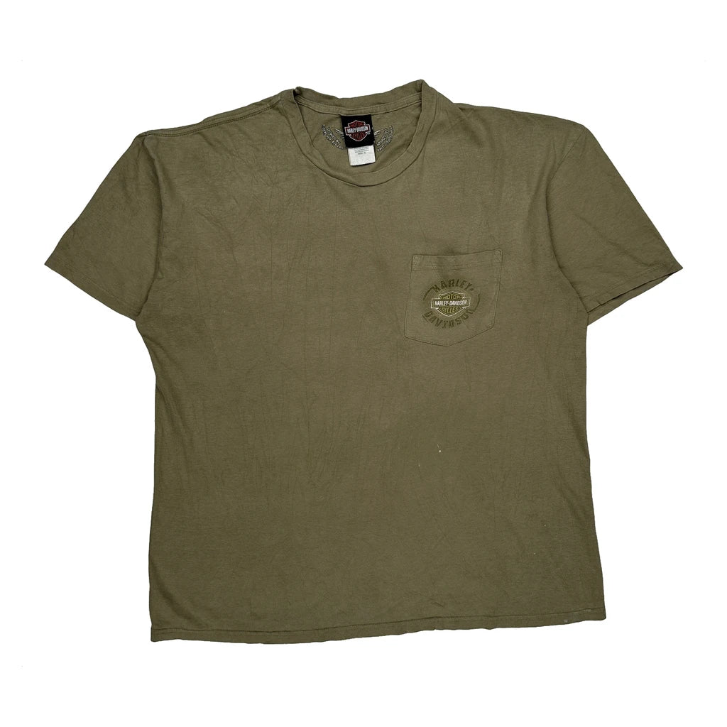 Grand Cayman Harley Davidson Graphic T-Shirt - XL Green Cotton