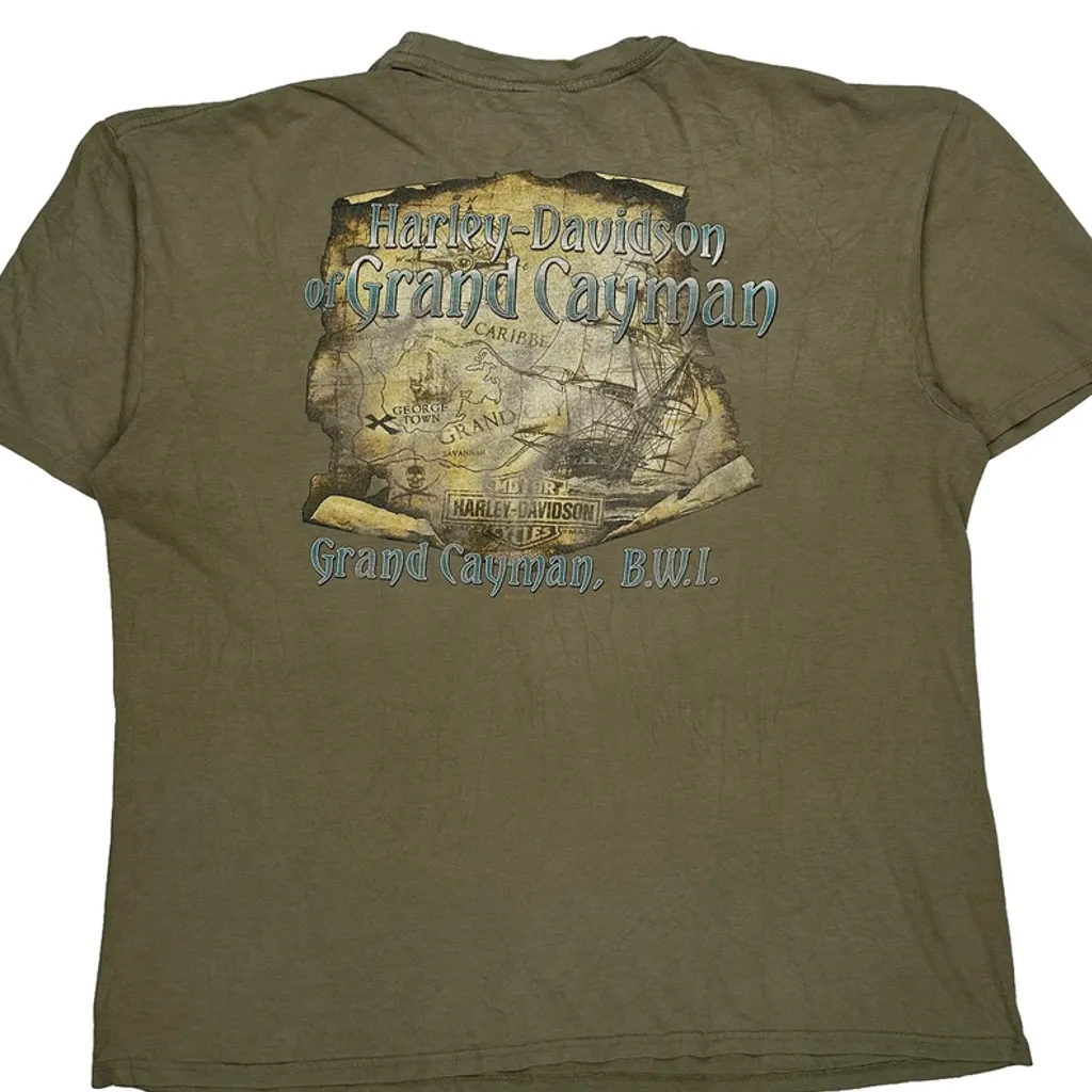 Grand Cayman Harley Davidson Graphic T-Shirt - XL Green Cotton - Image 7
