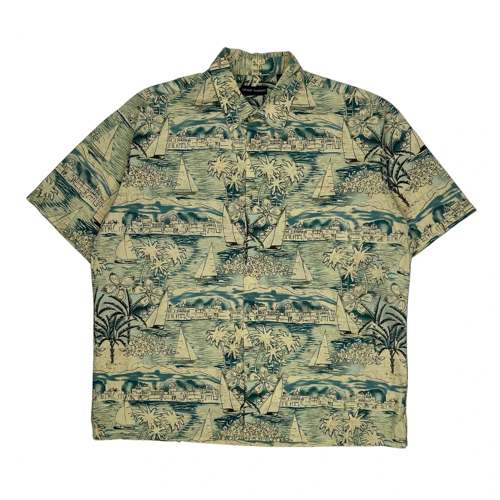 Grant Thomas Floral Hawaiian Shirt - XL Beige Cotton
