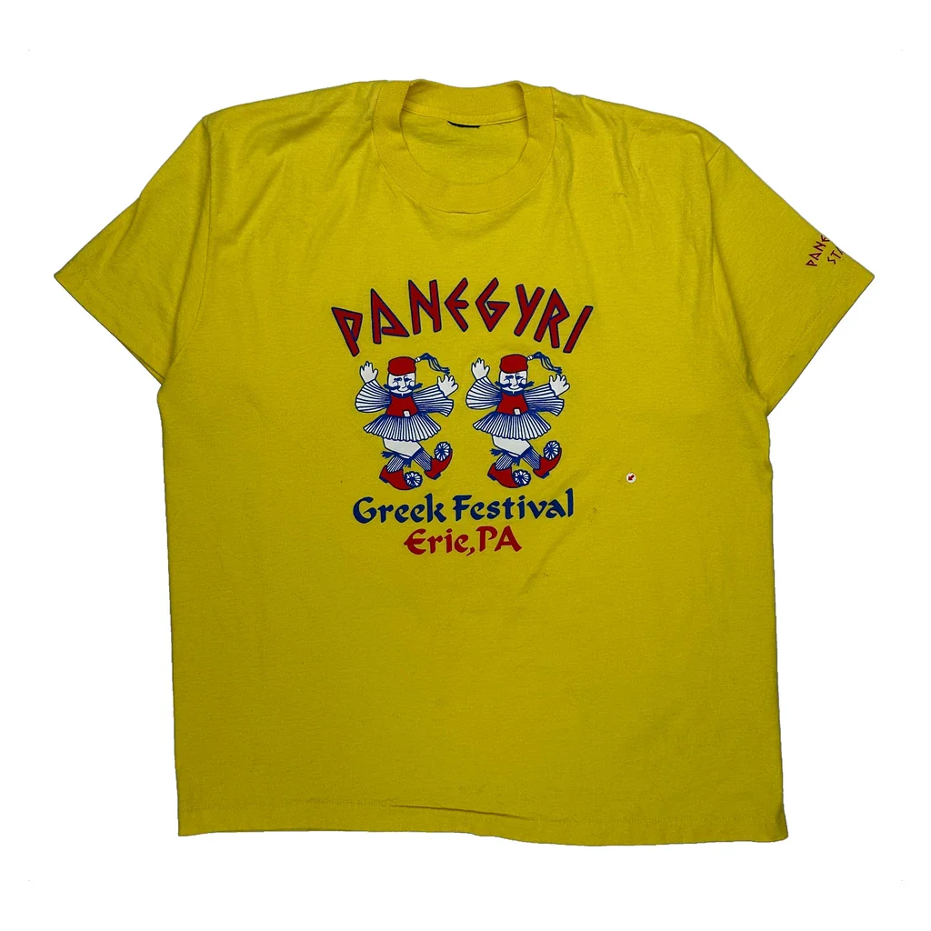 Greek Festival Unbranded Single Stitch T-Shirt - 2XL Yellow Cotton - Image 2