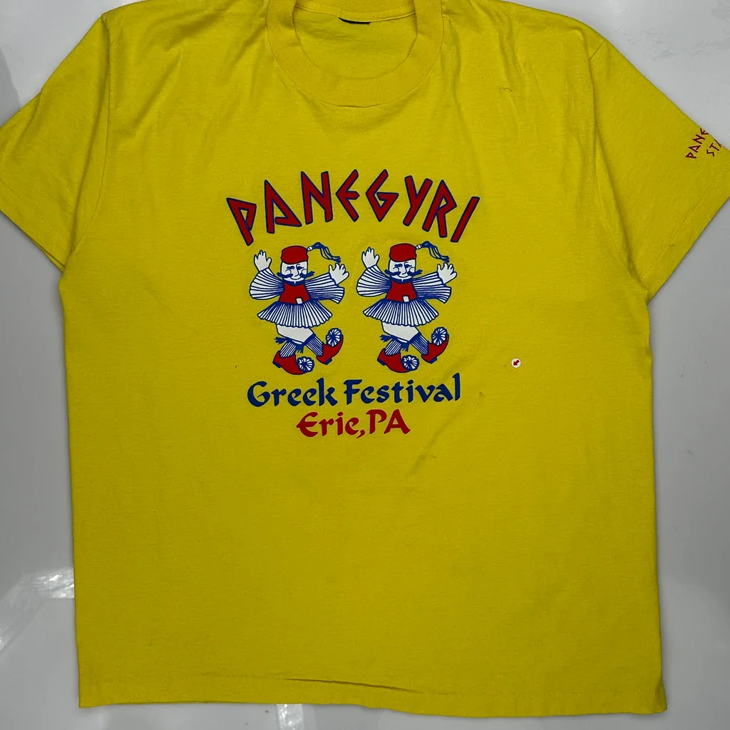 Greek Festival Unbranded Single Stitch T-Shirt - 2XL Yellow Cotton - Image 3