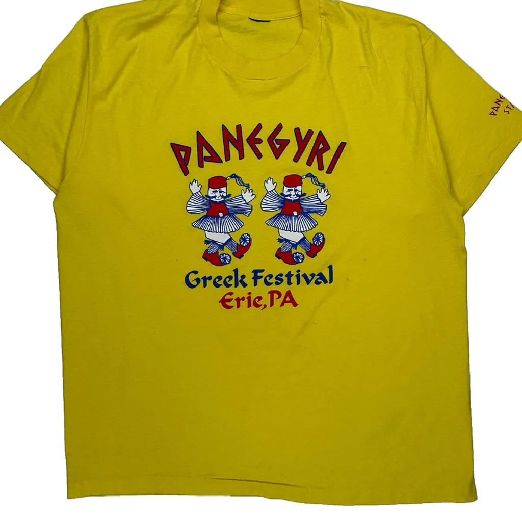 Greek Festival Unbranded Single Stitch T-Shirt - 2XL Yellow Cotton - Image 7