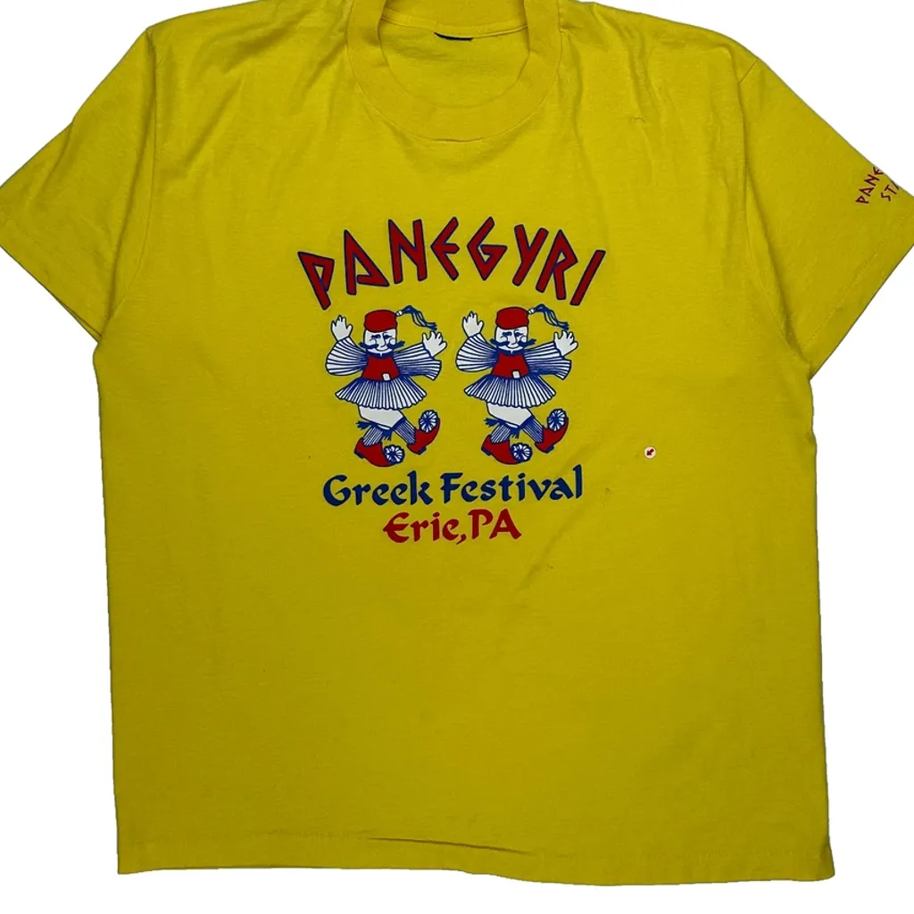 Greek Festival Unbranded Single Stitch T-Shirt - 2XL Yellow Cotton - Image 8