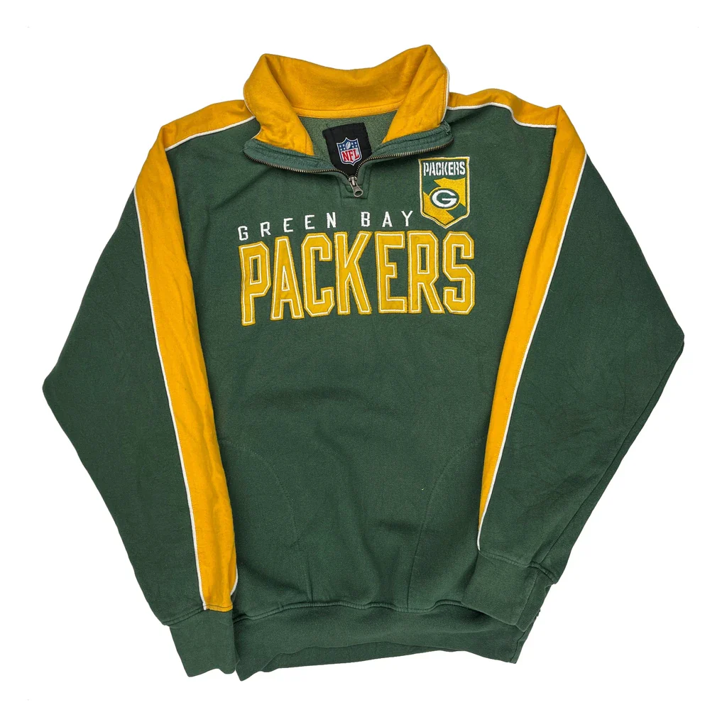 Green Bay Packers Nfl Football 1/4 Zip - Medium Green Cotton