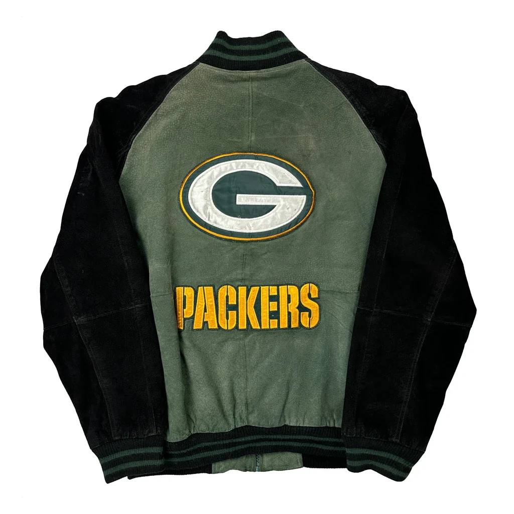 Green Bay Packers Nfl Football Bomber Jacket - Medium Green Suede - Image 2