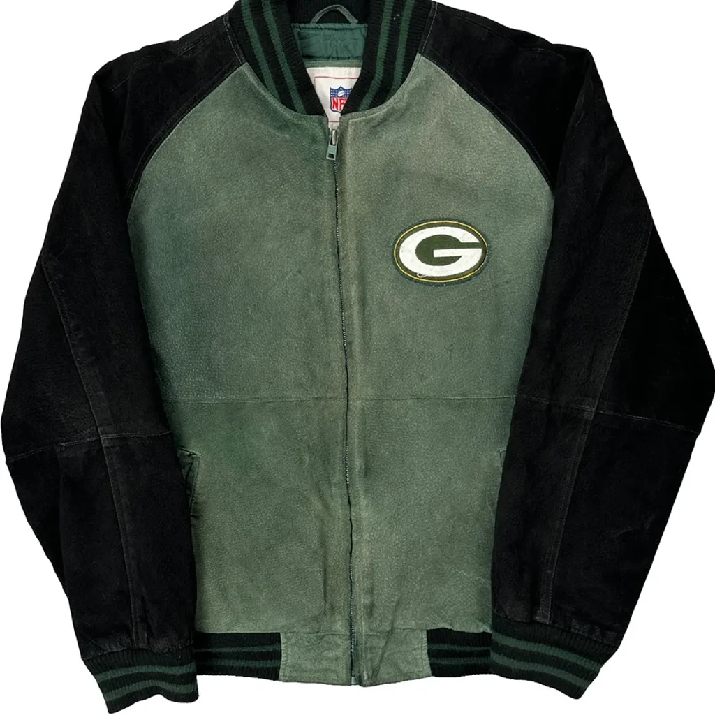 Green Bay Packers Nfl Football Bomber Jacket - Medium Green Suede - Image 4