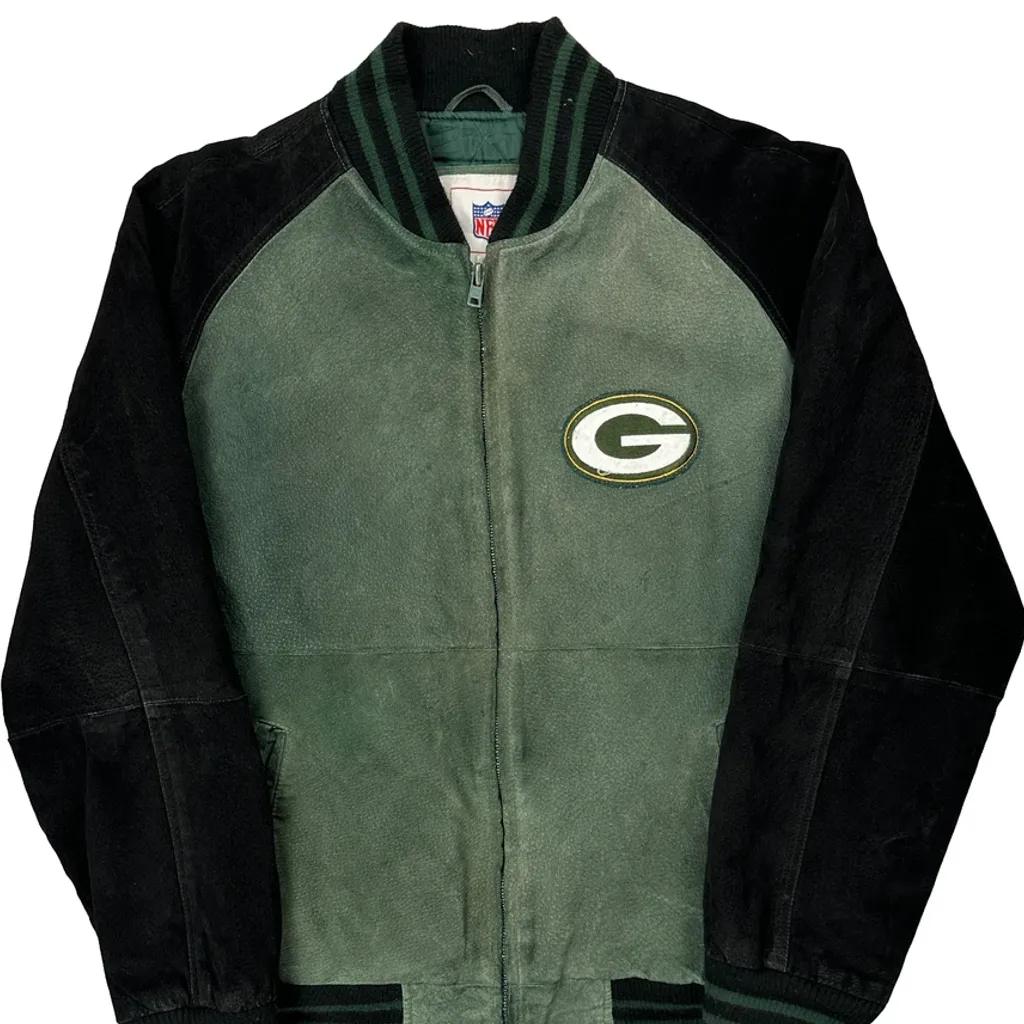 Green Bay Packers Nfl Football Bomber Jacket - Medium Green Suede - Image 5