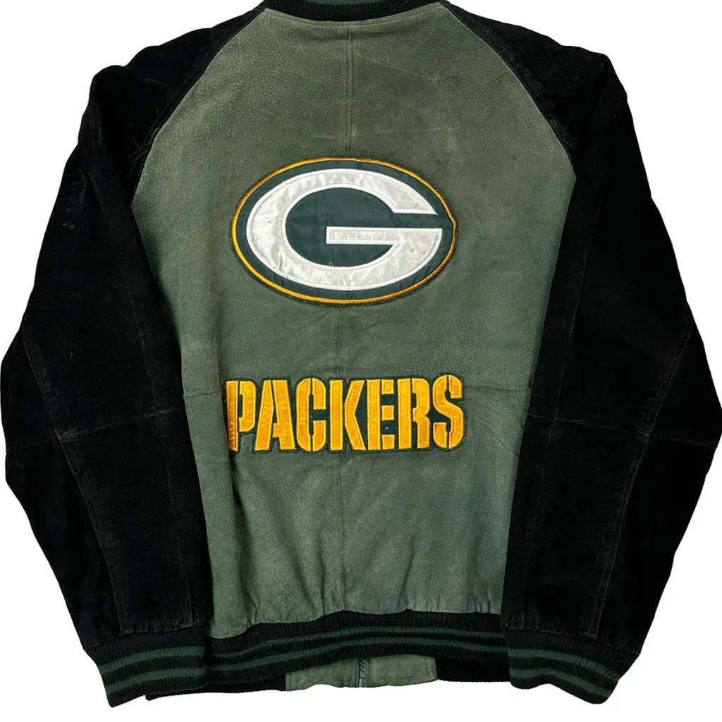 Green Bay Packers Nfl Football Bomber Jacket - Medium Green Suede - Image 6