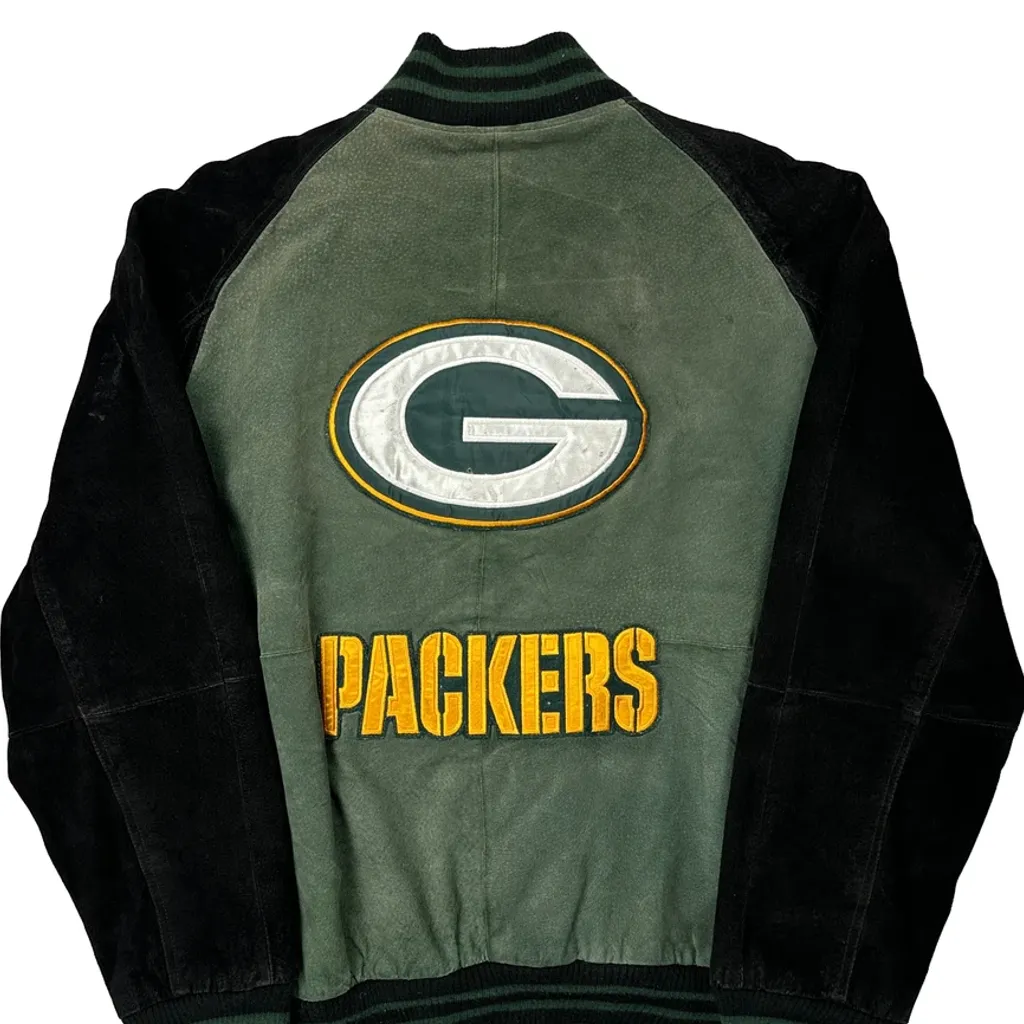 Green Bay Packers Nfl Football Bomber Jacket - Medium Green Suede - Image 7