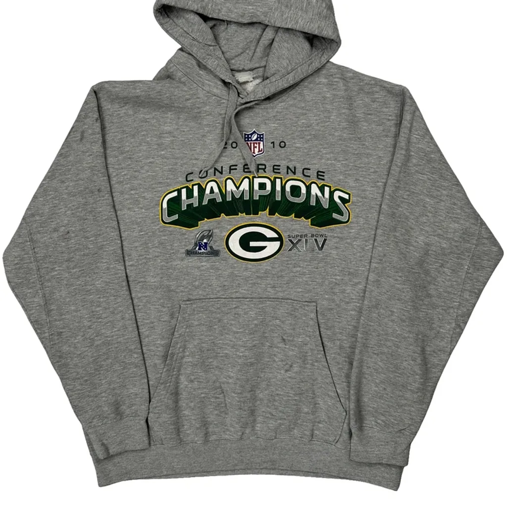 Green Bay Packers Nfl Hoodie - Large Grey Cotton - Image 4