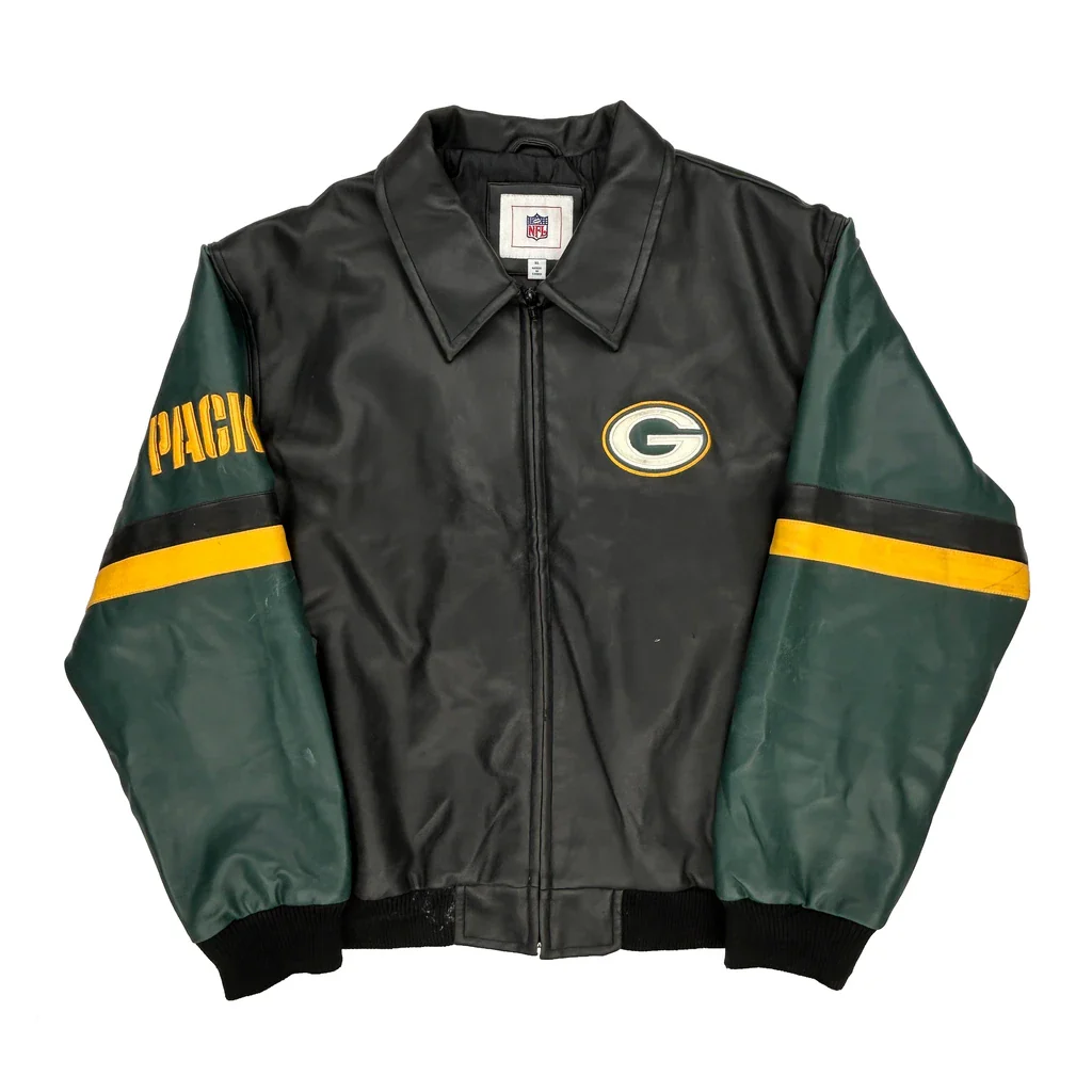 Green Bay Packers Nfl Football Leather Jacket - XL Black Polyurethane