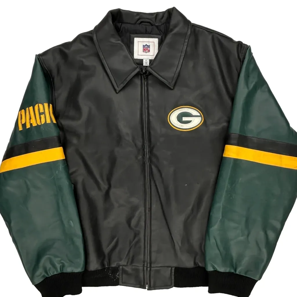 Green Bay Packers Nfl Football Leather Jacket - XL Black Polyurethane - Image 5