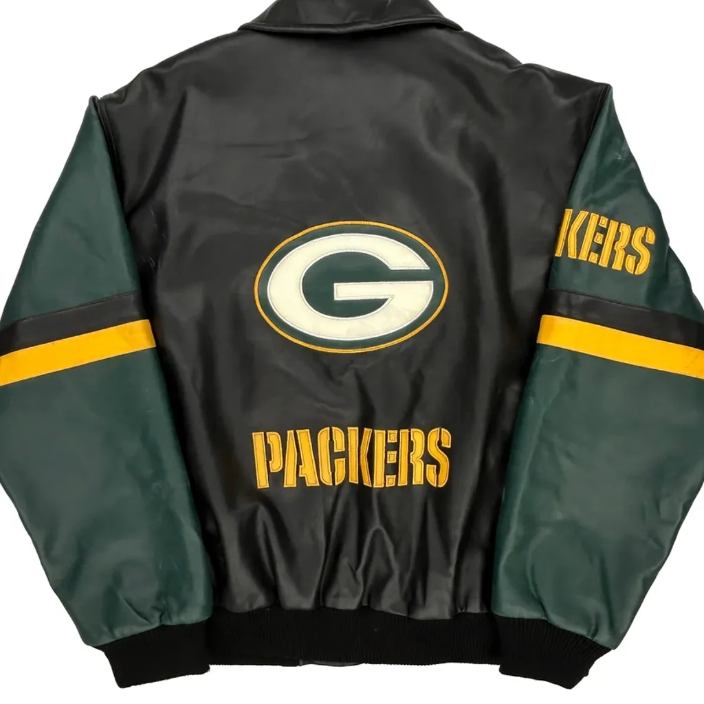 Green Bay Packers Nfl Football Leather Jacket - XL Black Polyurethane - Image 6