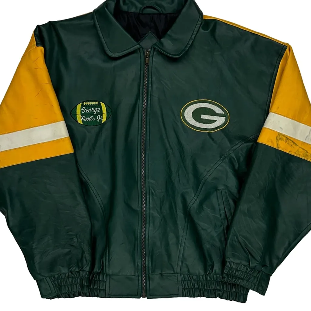 Green Bay Packers Nfl Football Leather Jacket - Medium Green Leather - Image 4