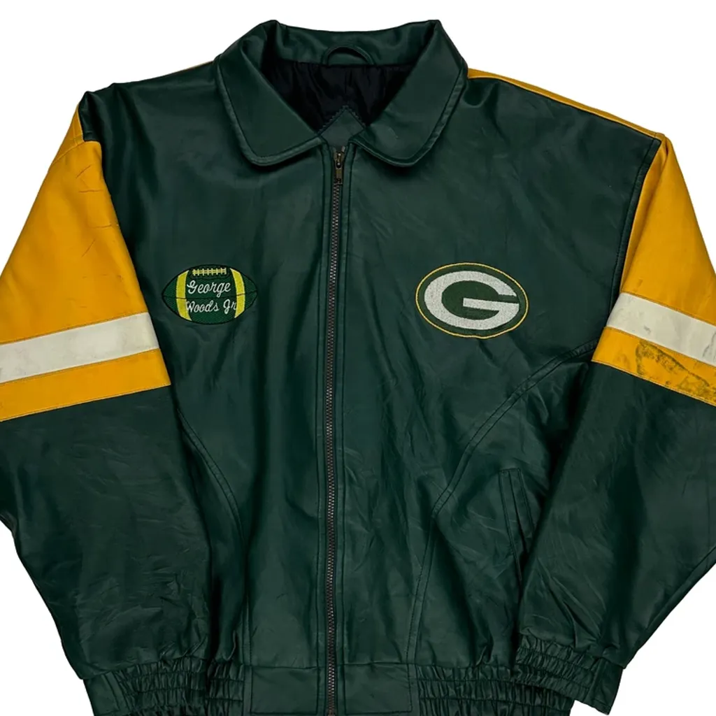Green Bay Packers Nfl Football Leather Jacket - Medium Green Leather - Image 5