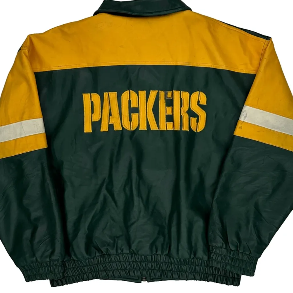 Green Bay Packers Nfl Football Leather Jacket - Medium Green Leather - Image 6