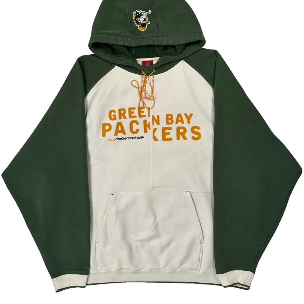 Green Bay Packers Reebok Nfl Hoodie - XL Cream Cotton - Image 4