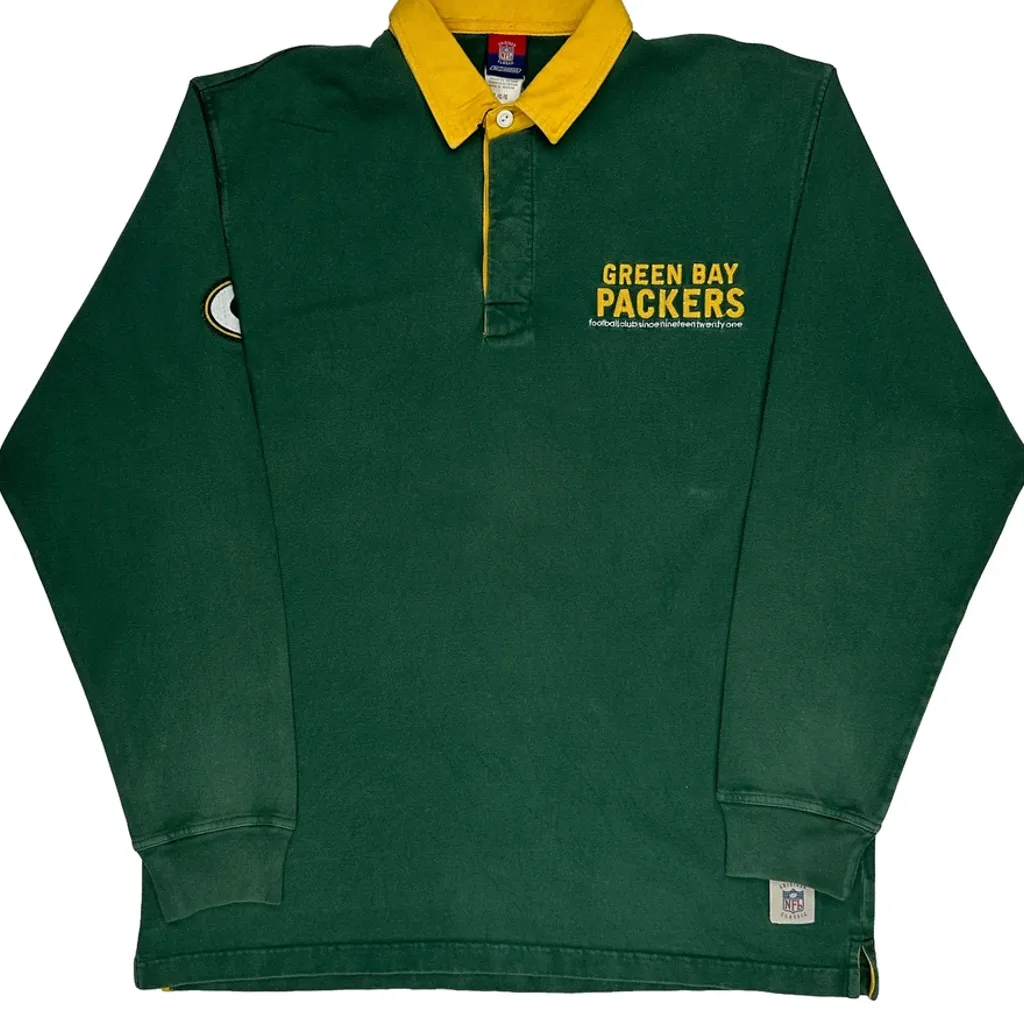 Green Bay Packers Reebok Nfl Rugby Shirt - Large Green Cotton - Image 4