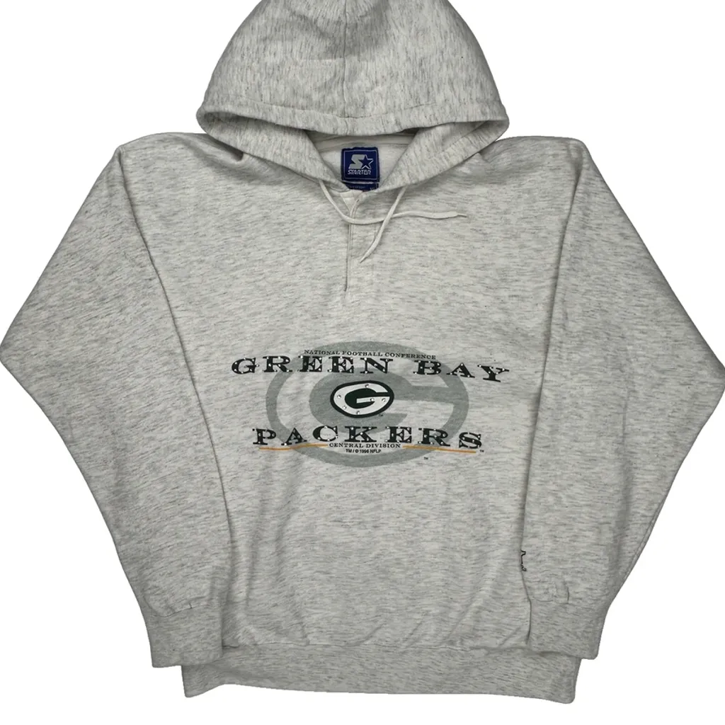 Green Bay Packers Starter Football Hoodie - XL Grey Cotton Blend - Image 4