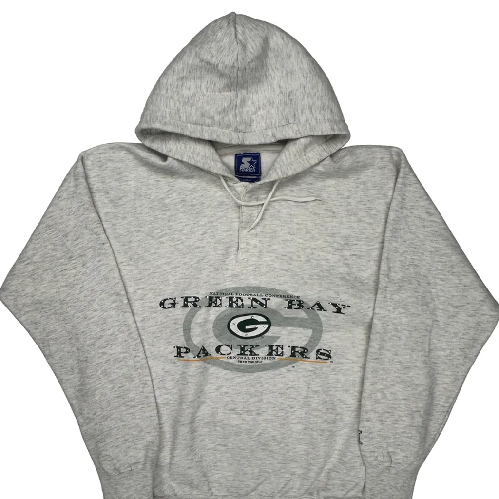 Green Bay Packers Starter Football Hoodie - XL Grey Cotton Blend - Image 5