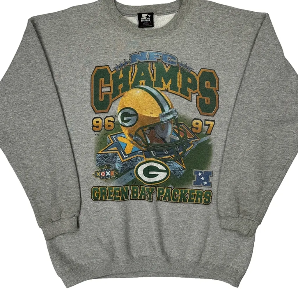 Green Bay Packers Starter Graphic Sweatshirt - Large Grey Cotton - Image 4