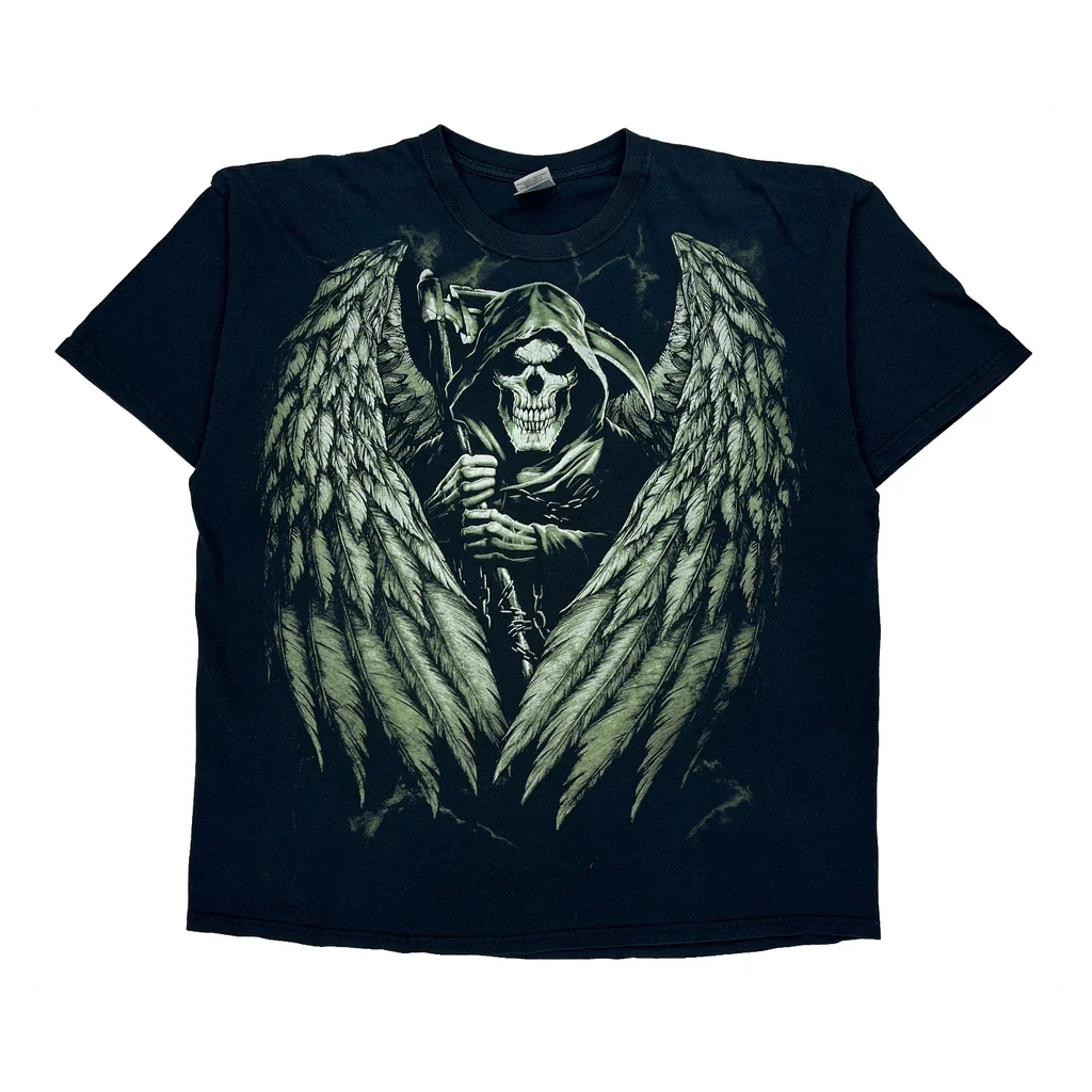 Grim Reaper With Wings Gildan Graphic T-Shirt - 2XL Black Cotton