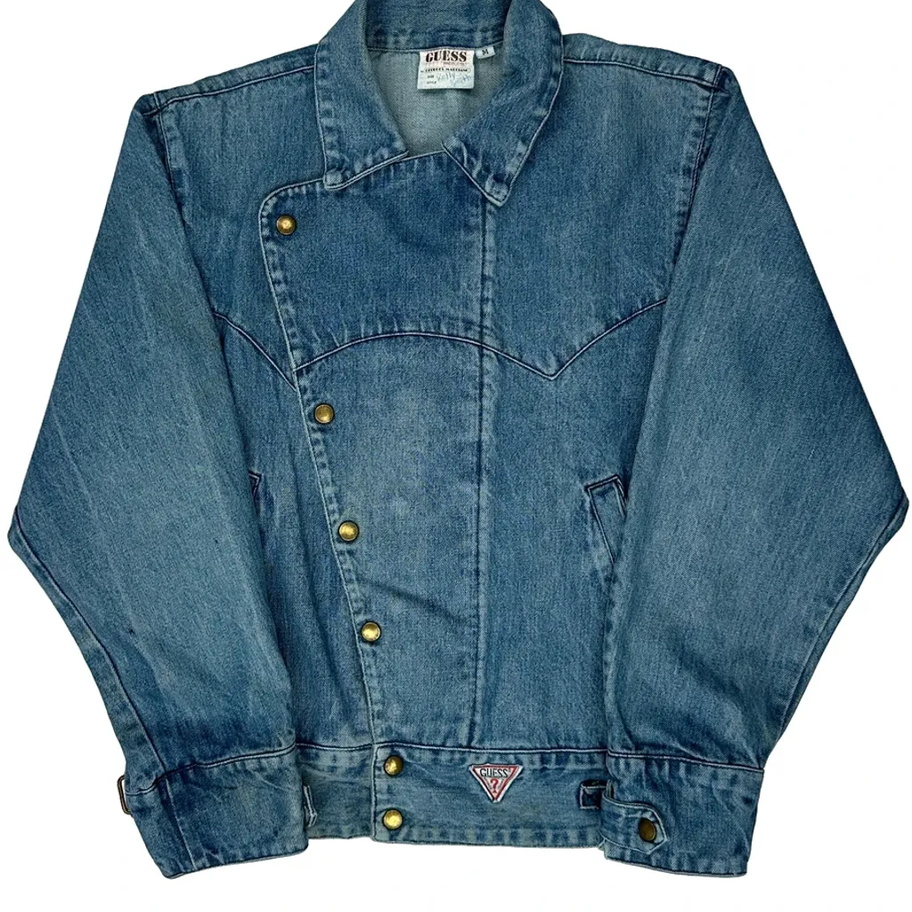 Guess Asymmetric Closure Denim Jacket - Medium Blue Denim - Image 4