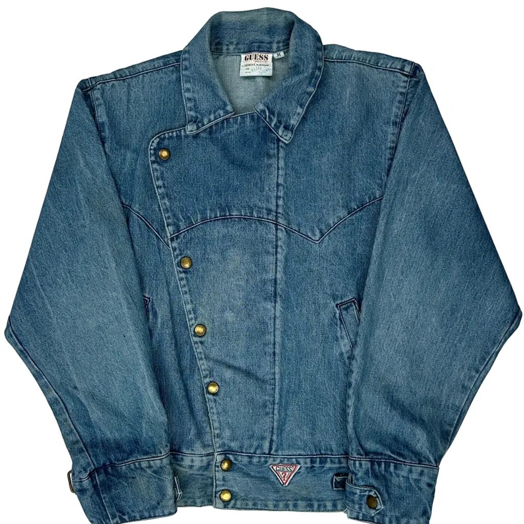 Guess Asymmetric Closure Denim Jacket - Medium Blue Denim - Image 5