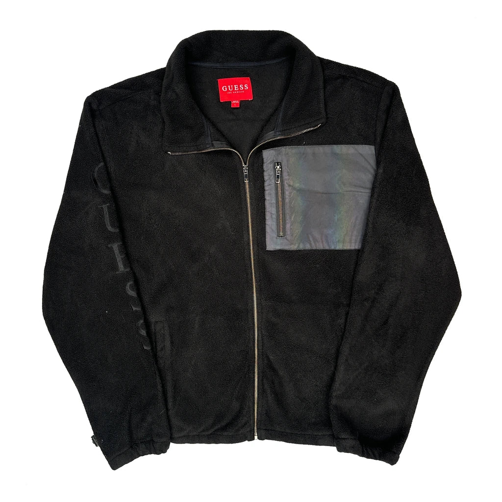 Guess Fleece Jacket - Large Black Polyester