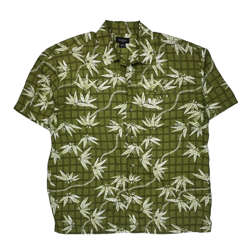 Guess Floral Hawaiian Shirt - Large Green Viscose