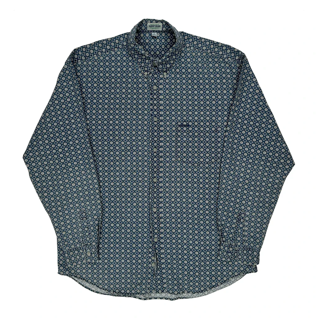 Guess Patterned Shirt - XL Blue Cotton