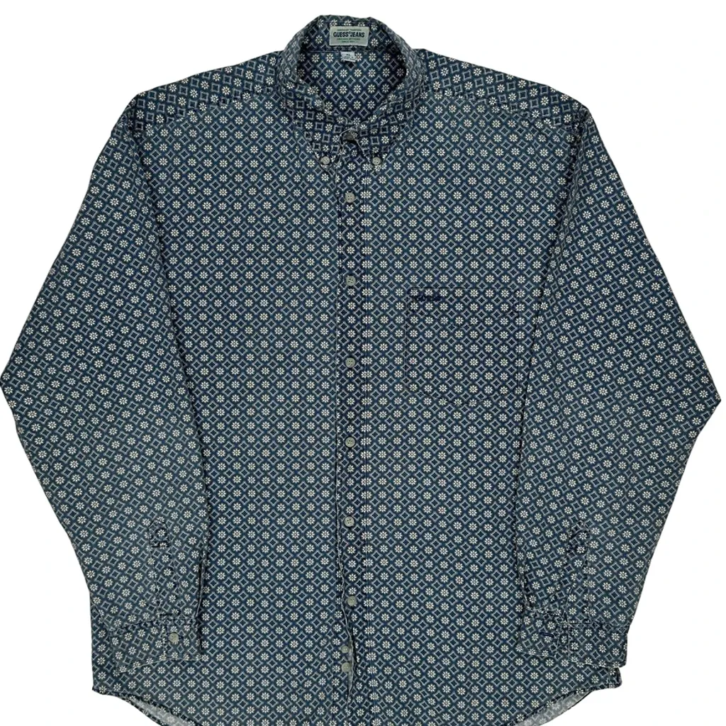 Guess Patterned Shirt - XL Blue Cotton - Image 5