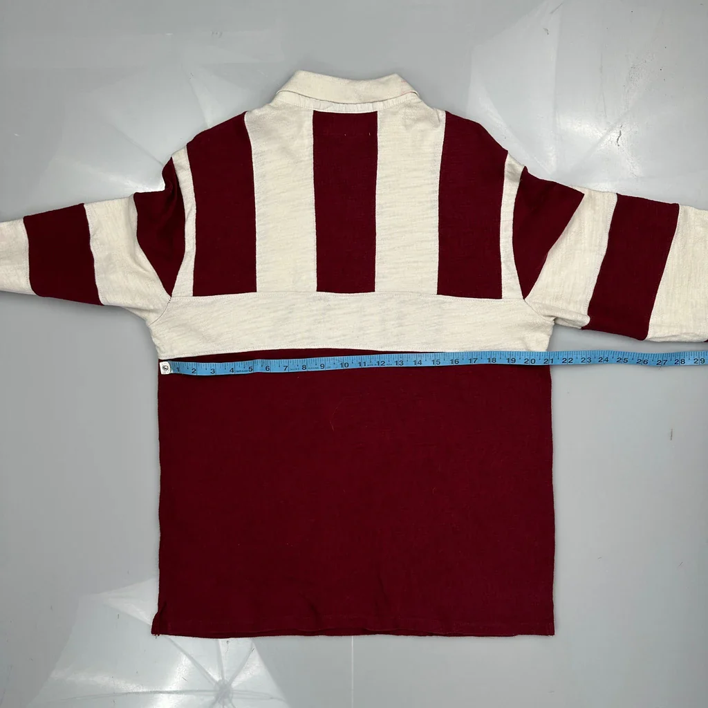 Guess Striped Knitted Rugby Shirt - Medium Burgundy Cotton - Image 3