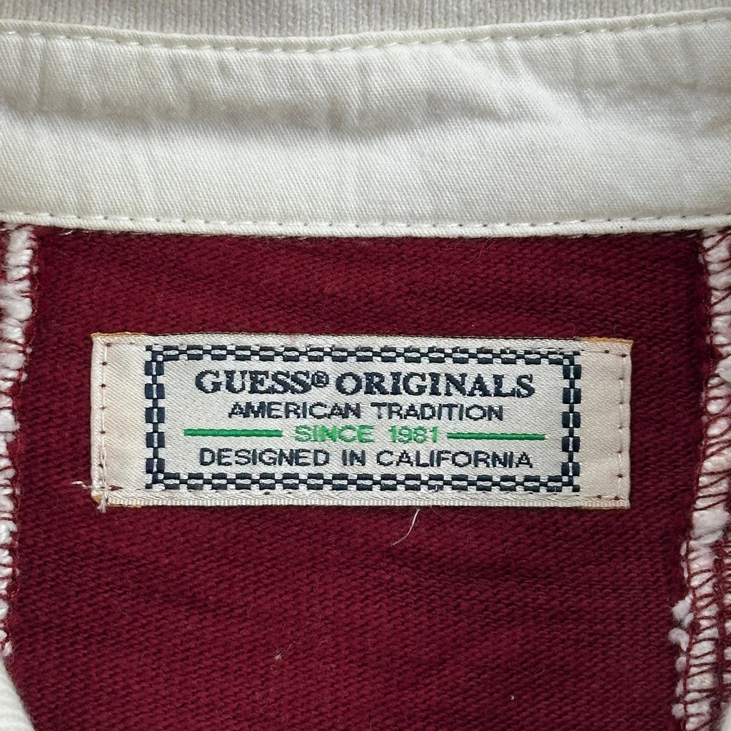 Guess Striped Knitted Rugby Shirt - Medium Burgundy Cotton - Image 4