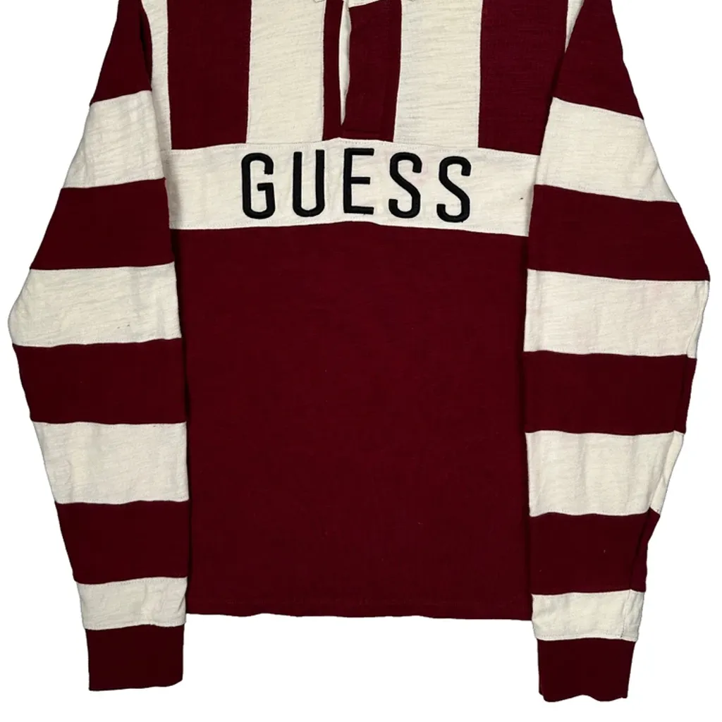 Guess Striped Knitted Rugby Shirt - Medium Burgundy Cotton - Image 5