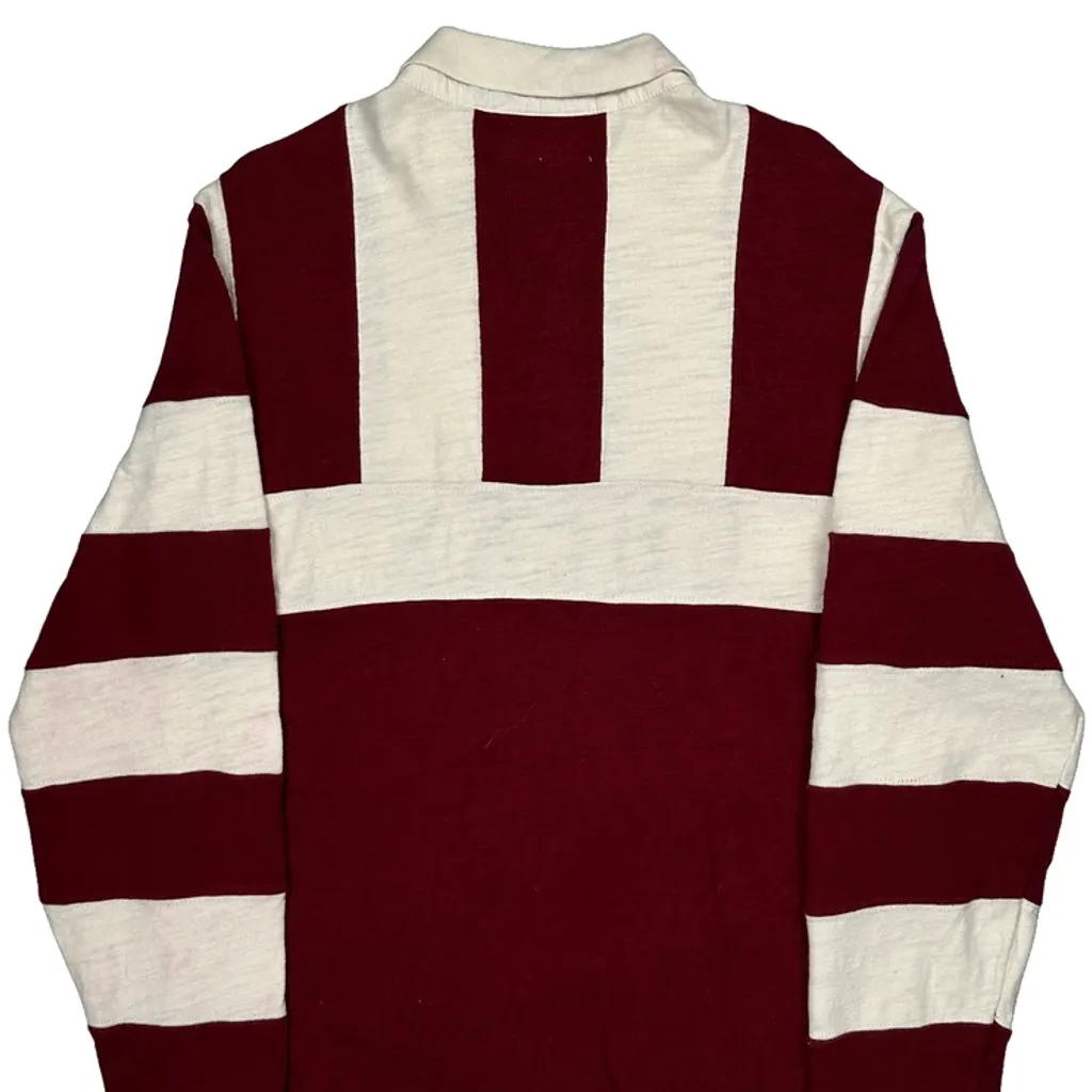 Guess Striped Knitted Rugby Shirt - Medium Burgundy Cotton - Image 8