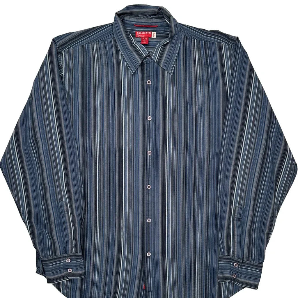 Guess Striped Shirt - XL Blue Cotton - Image 4