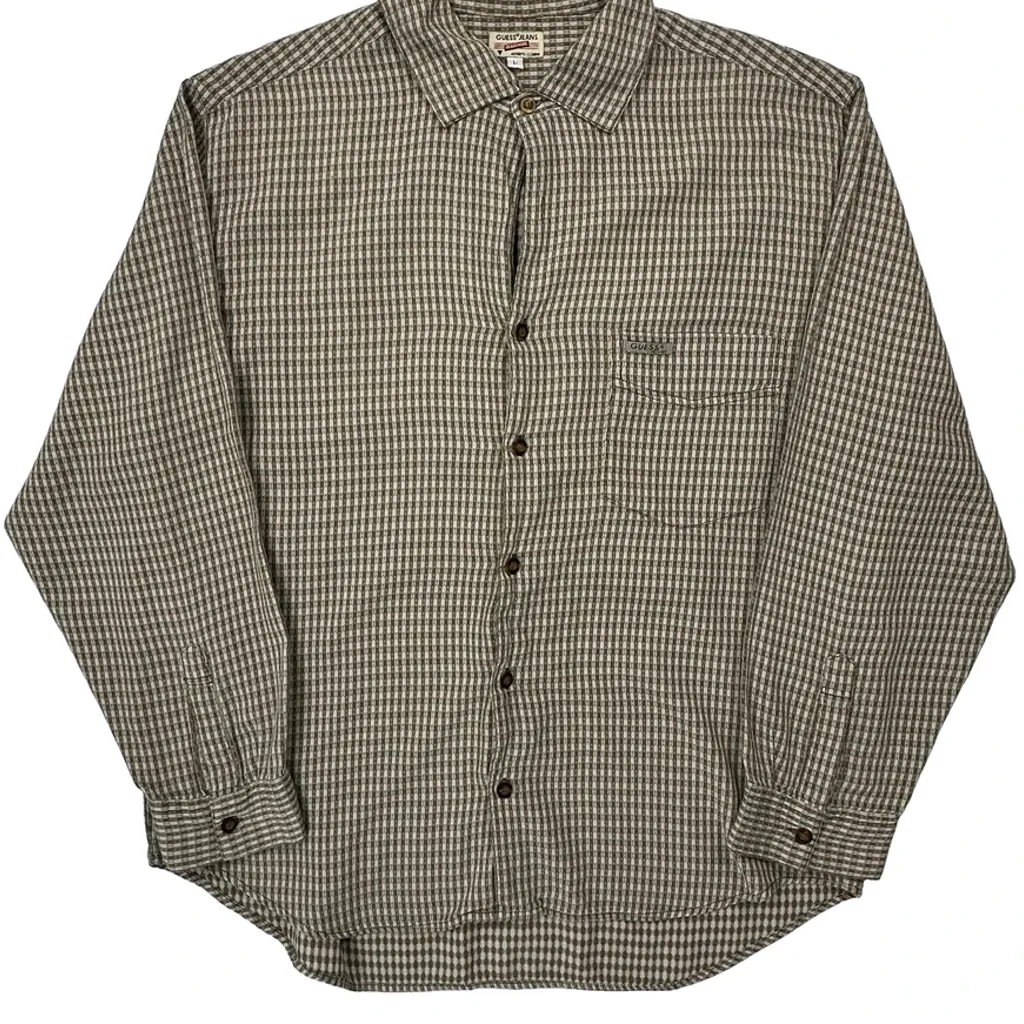 Guess Checked Shirt - Large Brown Cotton - Image 5