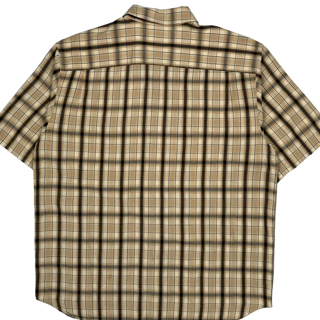 Guess Checked Short Sleeve Shirt - XL Beige Cotton - Image 7