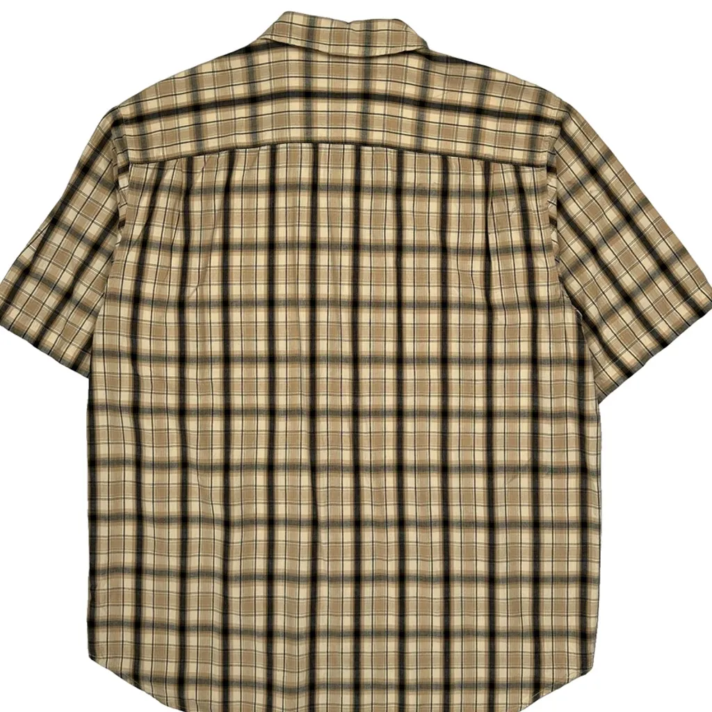 Guess Checked Short Sleeve Shirt - XL Beige Cotton - Image 6